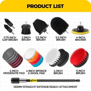 Holikme 20Pack Drill Brush Attachments Set, Black, Scrub Pads & Sponge, Power Scrubber Brush with Extend Long Attachment All Purpose Clean for Grout, Tiles, Sinks, Bathtub, Bathroom, Kitchen & Auto