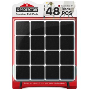 x-protector felt furniture pads - 48 pcs 1" - felt pads floor protectors - chair felt pads - felt pads for furniture feet - furniture pads for hardwood floors - protect your floors! (black, square)