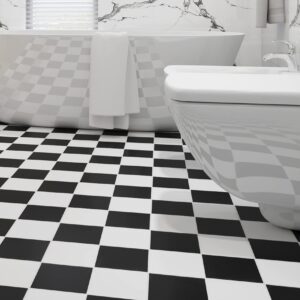 livelynine 4pcs 12x12" checker board peel and stick floor tile bathroom black and white peel and stick tiles for floor kitchen flooring self adhesive floor tiles peel and stick waterproof sticky vinyl