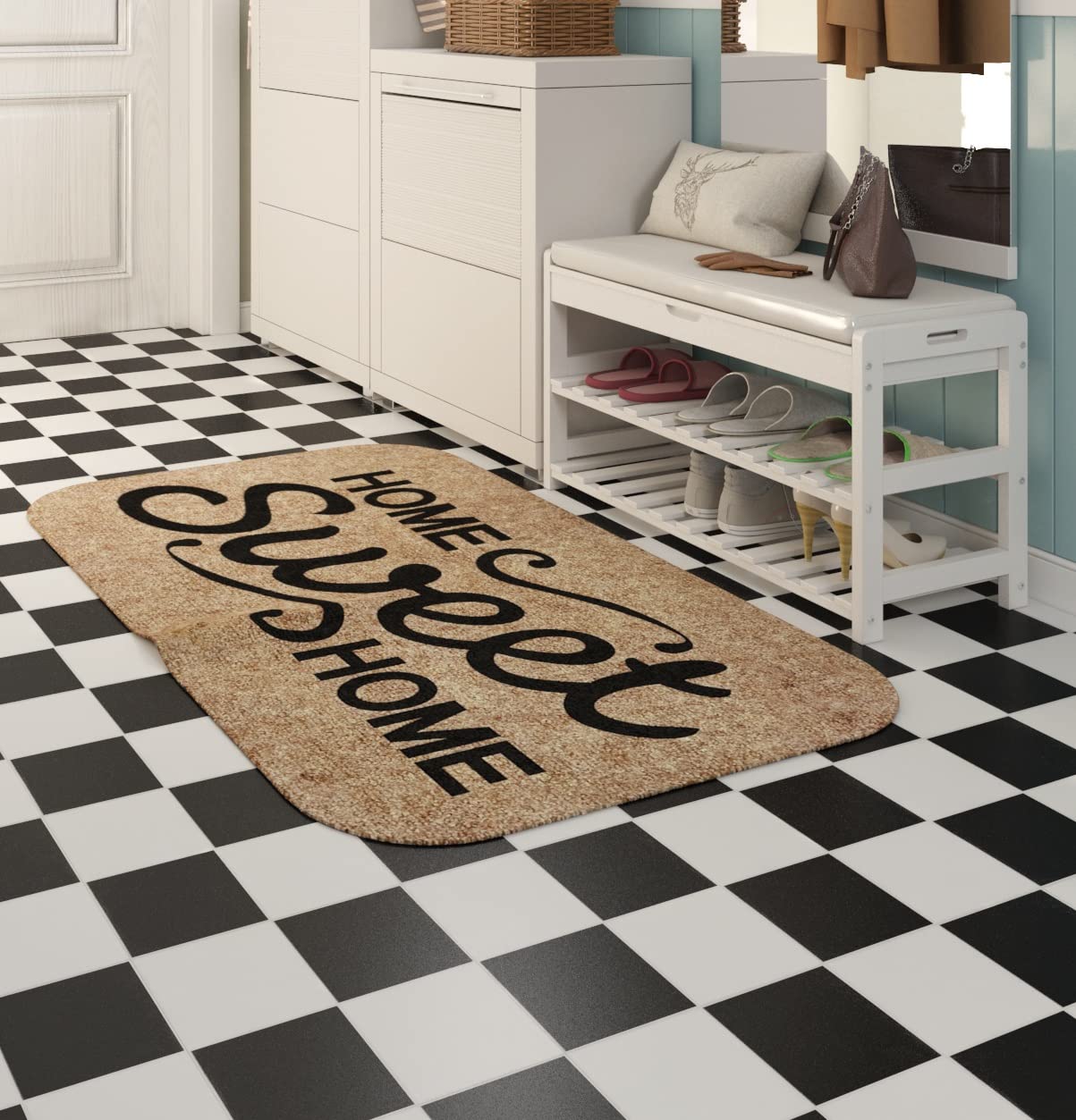 Livelynine 4pcs 12x12" Checker Board Peel and Stick Floor Tile Bathroom Black and White Peel and Stick Tiles for Floor Kitchen Flooring Self Adhesive Floor Tiles Peel and Stick Waterproof Sticky Vinyl