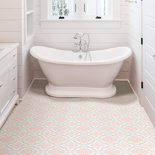 FloorPops FP3566 Cecilia Peel Stick Floor Tiles, White & Off-White