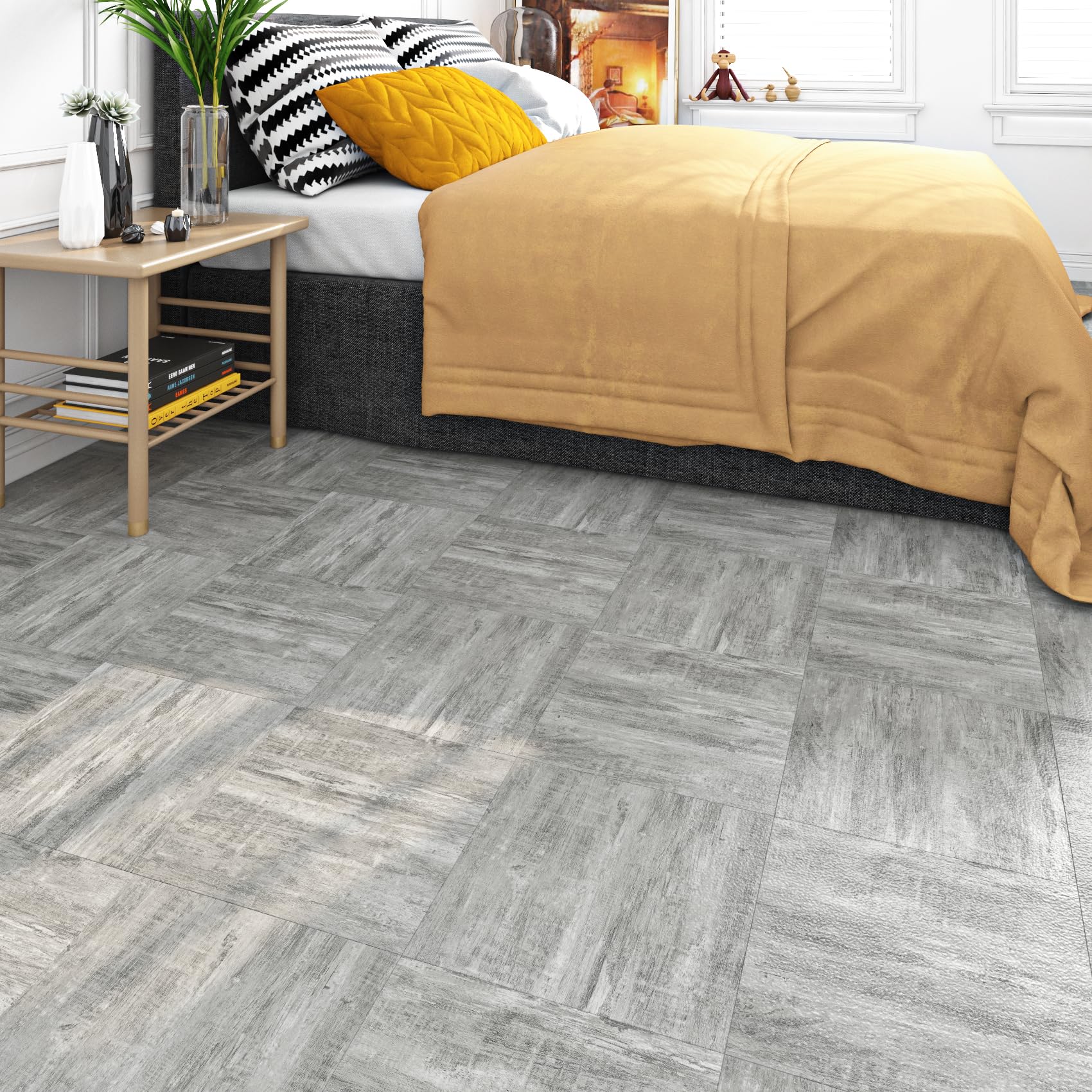 Livelynine 32-Tiles Stick on Floor Tiles Waterproof Peel and Stick Floor Tile for Kitchen Bathroom Bedroom Floors Retro Easy Vinyl Flooring Peel and Stick 12X12" Light Grey Wood Laminate Flooring