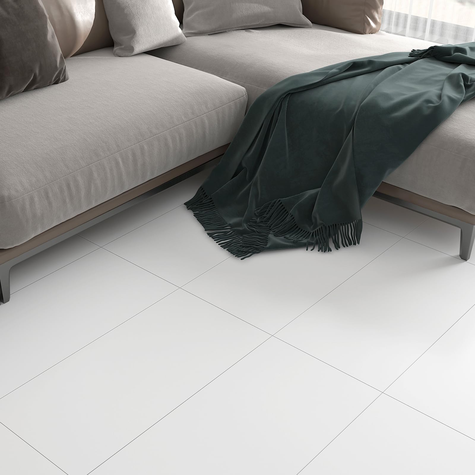 Decotalk Peel and Stick Floor Tile White Vinyl Flooring Tiles for Bathroom White Floor Tiles Stick and Peel Waterproof Vinyl Floor Tiles Removable 15-Sheets White Floor Tile Laminate Flooring 12"x24"