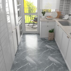 VEELIKE Grey Marble Peel and Stick Floor Tile 12''x12'' Vinyl Flooring Peel and Stick Waterproof Removable Self Adhesive Grey Vinyl Floor Stick On Tile for Kitchen Bathroom Bedroom Living Room 12 Pack