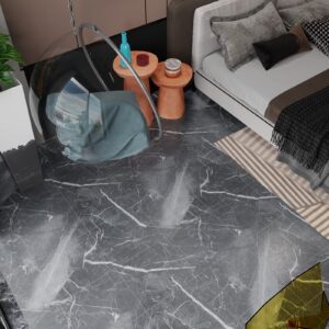 VEELIKE Grey Marble Peel and Stick Floor Tile 12''x12'' Vinyl Flooring Peel and Stick Waterproof Removable Self Adhesive Grey Vinyl Floor Stick On Tile for Kitchen Bathroom Bedroom Living Room 12 Pack