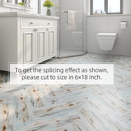 FunStick 6"x36" 30 Pcs Peel and Stick Floor Tile Blue Reclaimed Wood Vinyl Flooring Planks Peel and Stick Wood Planks for Walls Waterproof Removable Sticky Tiles for Bathroom Kitchen Laminate Flooring