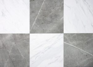 floorpops x chris loves julia 12-in by 12-in bonneville grey & white marble peel & stick floor tiles, fp4421