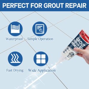 Tile Grout, 2 Pack White Grout Filler Tube, Grout Sealer for Bathroom, Shower, Kitchen, Floor Tile, Fast Drying Grout Pen Paint, Grout Repair Kit Restore and Renew Tile Joints Line, Gaps