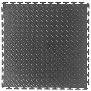 versatex garage floor 18 x 18 inch square rubber diamond plate interlocking floor tiles for home gym, garage flooring, trade show flooring, basement tiles, 16 pack (gray)