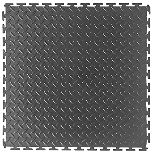 VersaTex Garage Floor 18 x 18 inch Square Rubber Diamond Plate Interlocking Floor Tiles for Home Gym, Garage Flooring, Trade Show Flooring, Basement Tiles, 16 Pack (Gray)