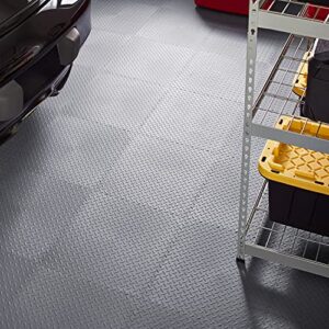 VersaTex Garage Floor 18 x 18 inch Square Rubber Diamond Plate Interlocking Floor Tiles for Home Gym, Garage Flooring, Trade Show Flooring, Basement Tiles, 16 Pack (Gray)