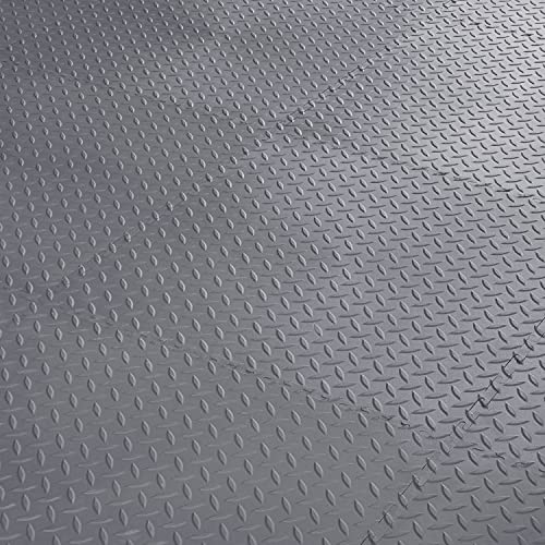 VersaTex Garage Floor 18 x 18 inch Square Rubber Diamond Plate Interlocking Floor Tiles for Home Gym, Garage Flooring, Trade Show Flooring, Basement Tiles, 16 Pack (Gray)