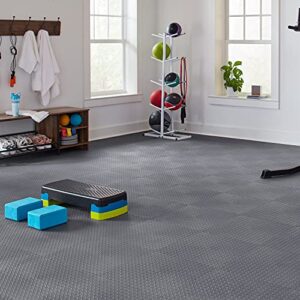 VersaTex Garage Floor 18 x 18 inch Square Rubber Diamond Plate Interlocking Floor Tiles for Home Gym, Garage Flooring, Trade Show Flooring, Basement Tiles, 16 Pack (Gray)