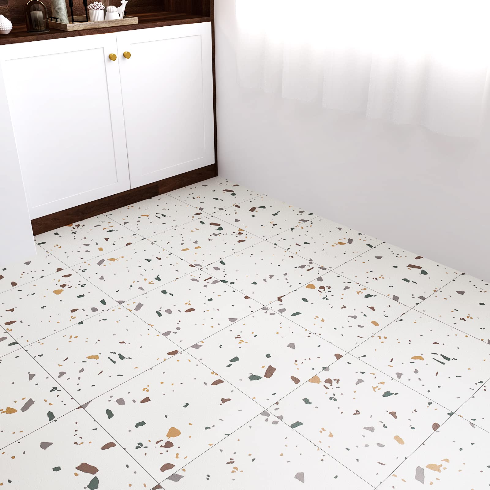 WESTICK Terrazzo Peel and Stick Floor Tile 20 PCS Durable Removable Adhesive Floor Tiles Peel and Stick Waterproof Thick Laminate Flooring Luxury Vinyl Flooring Peel and Stick for Kitchen 12x12 in