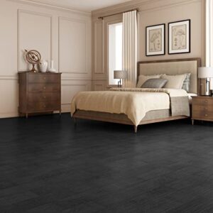 Art3d 36-pack 54 Sq.ft Peel and Stick Floor Tiles Vinyl Plank Flooring Wood Look, Adhesive and Waterproof Tile Sticker for Bedroom, Living Room, Kitchen, RV in Black