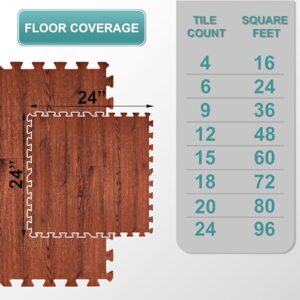 Sorbus 48Sq. Ft. Wood Grain Floor Tiles Foam Mat EVA Interlocking Mats Tile 3/8-Inch Thick Flooring Wood Puzzle Exercise Mats w/Borders - Home Playroom Basement, Apartment, Trade Show, Baby, Dance