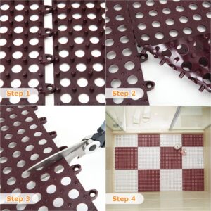 16Pack 11.8 x 11.8 Inch Interlocking Rubber Floor Tiles Non-Slip Shower Pool Deck Tiles for Flooring, Soft PVC Splicing Modular Cushion Mat Drainage Mats for Patio Garage Kitchen Bathroom (Brown)