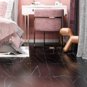 Livelynine Black Peel and Stick Floor Tile 32 Pack 12X12" Marble Vinyl Flooring Peel and Stick Tile Floor for Kitchen Bedroom Bathroom Floor Tiles Peel and Stick Waterproof Flooring Tile Stickers