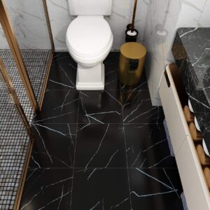 Livelynine Black Peel and Stick Floor Tile 32 Pack 12X12" Marble Vinyl Flooring Peel and Stick Tile Floor for Kitchen Bedroom Bathroom Floor Tiles Peel and Stick Waterproof Flooring Tile Stickers