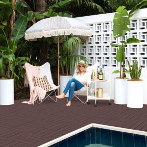 Goovilla Plastic Interlocking Deck Tiles, 9 Pack Patio Deck Tiles, 12"x12" Waterproof Outdoor Flooring All Weather Use, Patio Floor Decking Tiles for Porch Poolside Balcony Backyard, Dark Brown