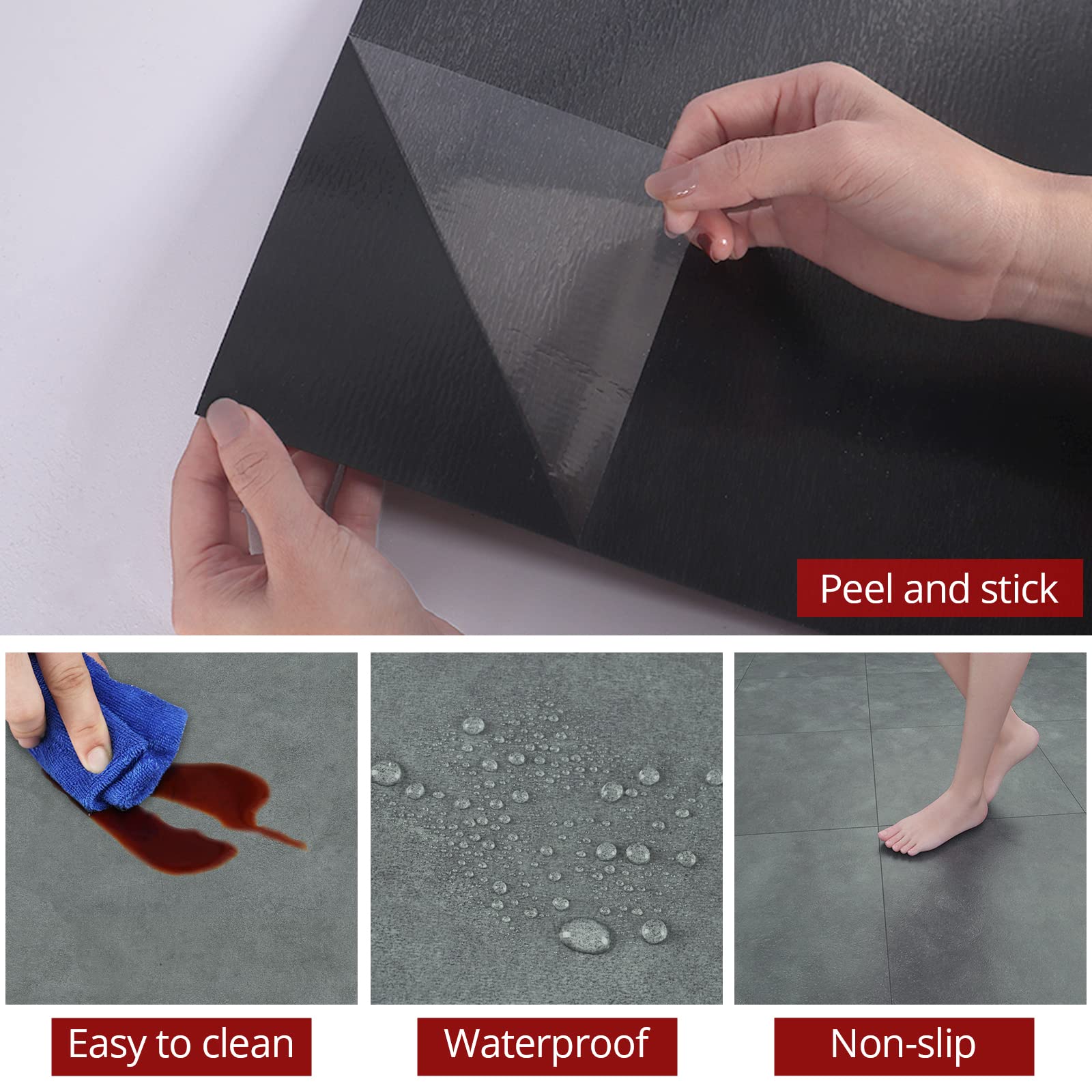 WESTICK Marble Grey Peel and Stick Floor Tile 20 PCS Vinyl Flooring Peel and Stick Tile 12 x 12 in Self Adhesive Bathroom Floor Tiles Waterproof Thick Removable Flooring Tiles for Kitchen Floor