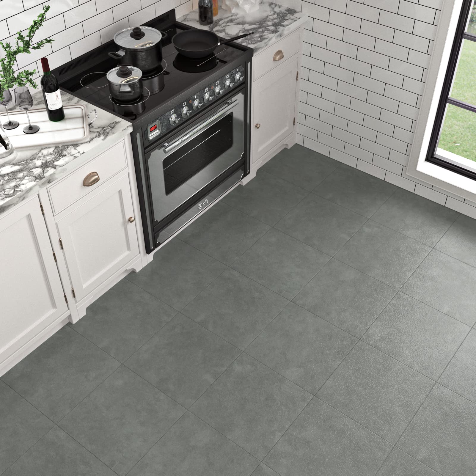 WESTICK Marble Grey Peel and Stick Floor Tile 20 PCS Vinyl Flooring Peel and Stick Tile 12 x 12 in Self Adhesive Bathroom Floor Tiles Waterproof Thick Removable Flooring Tiles for Kitchen Floor