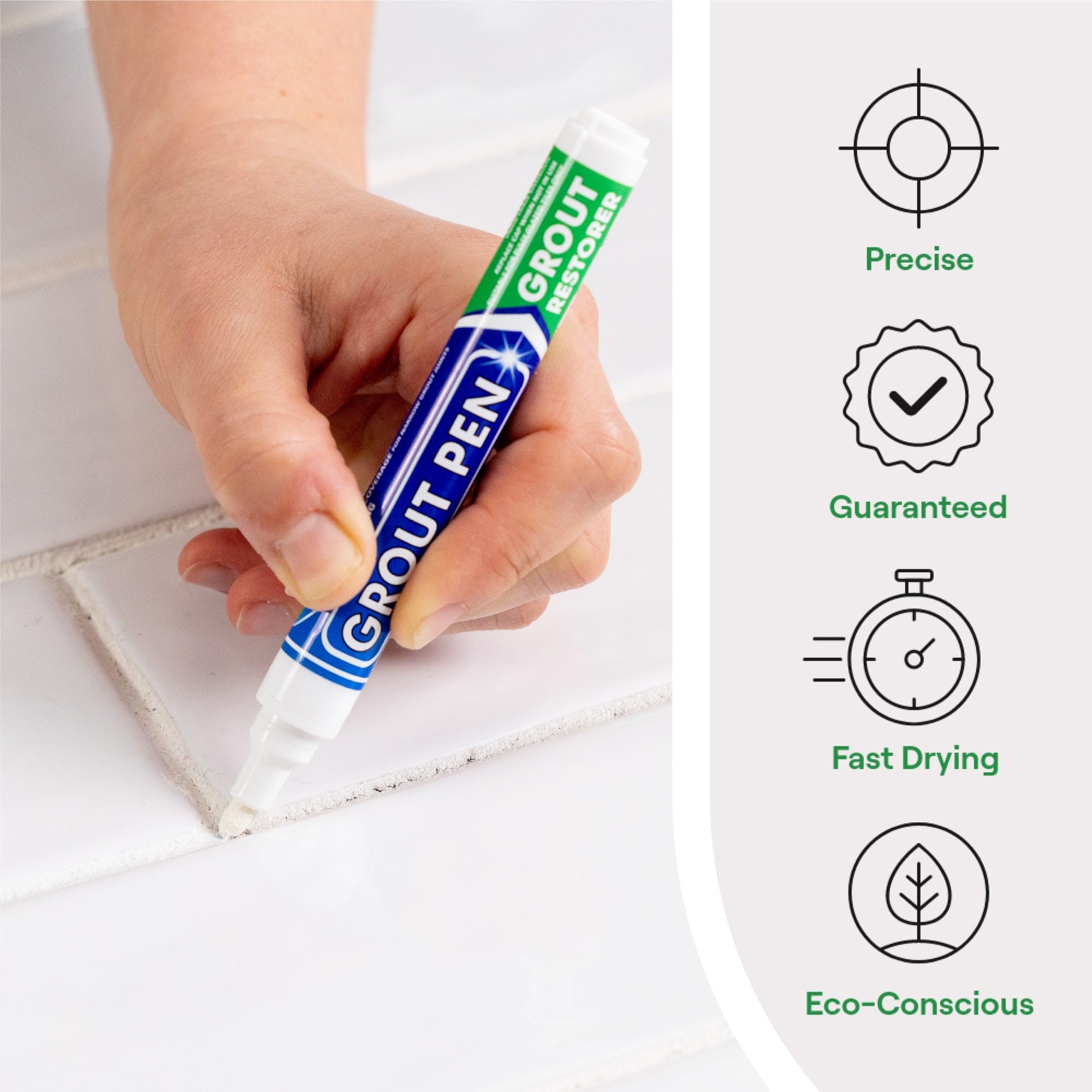 Grout Pen White Tile Paint Marker: Waterproof Grout Paint, Tile Grout Colorant and Sealer Pen - White, Wide 15mm Tip (20mL)