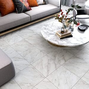 WESTICK Marble Peel and Stick Floor Tile Stickers 20 PCS Adhesive Floor Tiles Peel and Stick Waterproof Bathroom Vinyl Peel and Stick Tiles for Floor Removable Vinyl Flooring for Kitchen Grey 12x12 IN