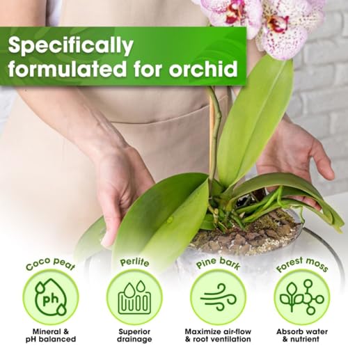 DUSPRO 4QT Orchid Potting Mix for Repotting with Moss Pine Bark Mulch Perlite Stone & Coco Peat Natural Ingredients, Orchid Bark Potting Mix, Orchid Repotting Kit Drainage Indoor Potting Medium Great