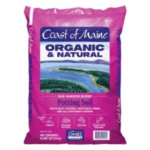 coast of maine bar harbor blend (16qt) organic and natural potting soil for houseplants, flowers, vegetables, herbs and containers