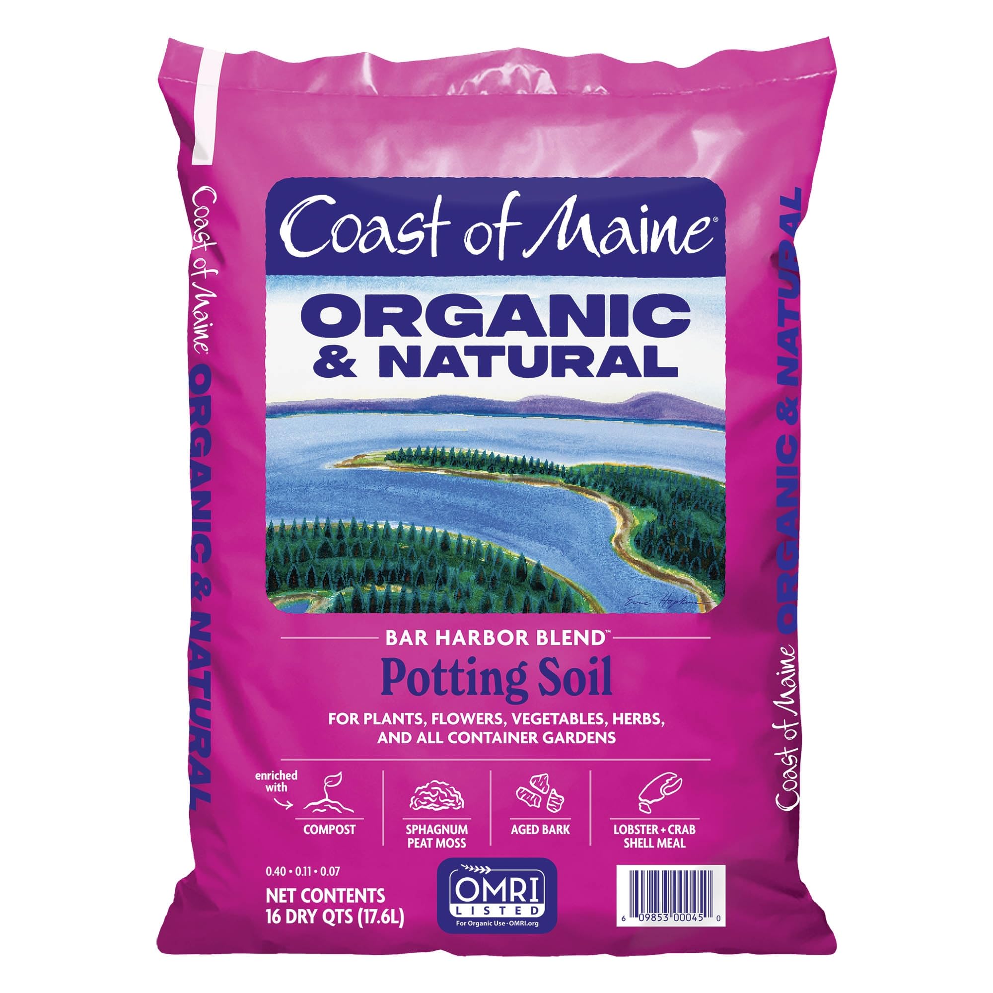 Coast of Maine Bar Harbor Blend (16qt) Organic and Natural Potting Soil for Houseplants, Flowers, Vegetables, Herbs and Containers