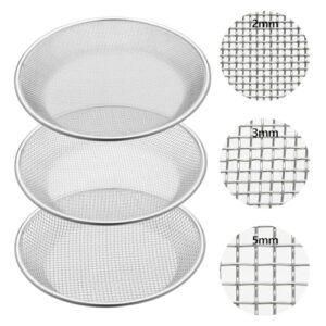 yaomiao 3 pack stainless steel sand sifter garden soil sifter for rocks compost sifter garden potting lawn soil sieve for 5 gallon bucket, 0.08/0.12/0.2 inch mesh screen