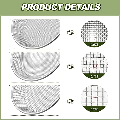 Yaomiao 3 Pack Stainless Steel Sand Sifter Garden Soil Sifter for Rocks Compost Sifter Garden Potting Lawn Soil Sieve for 5 Gallon Bucket, 0.08/0.12/0.2 Inch Mesh Screen