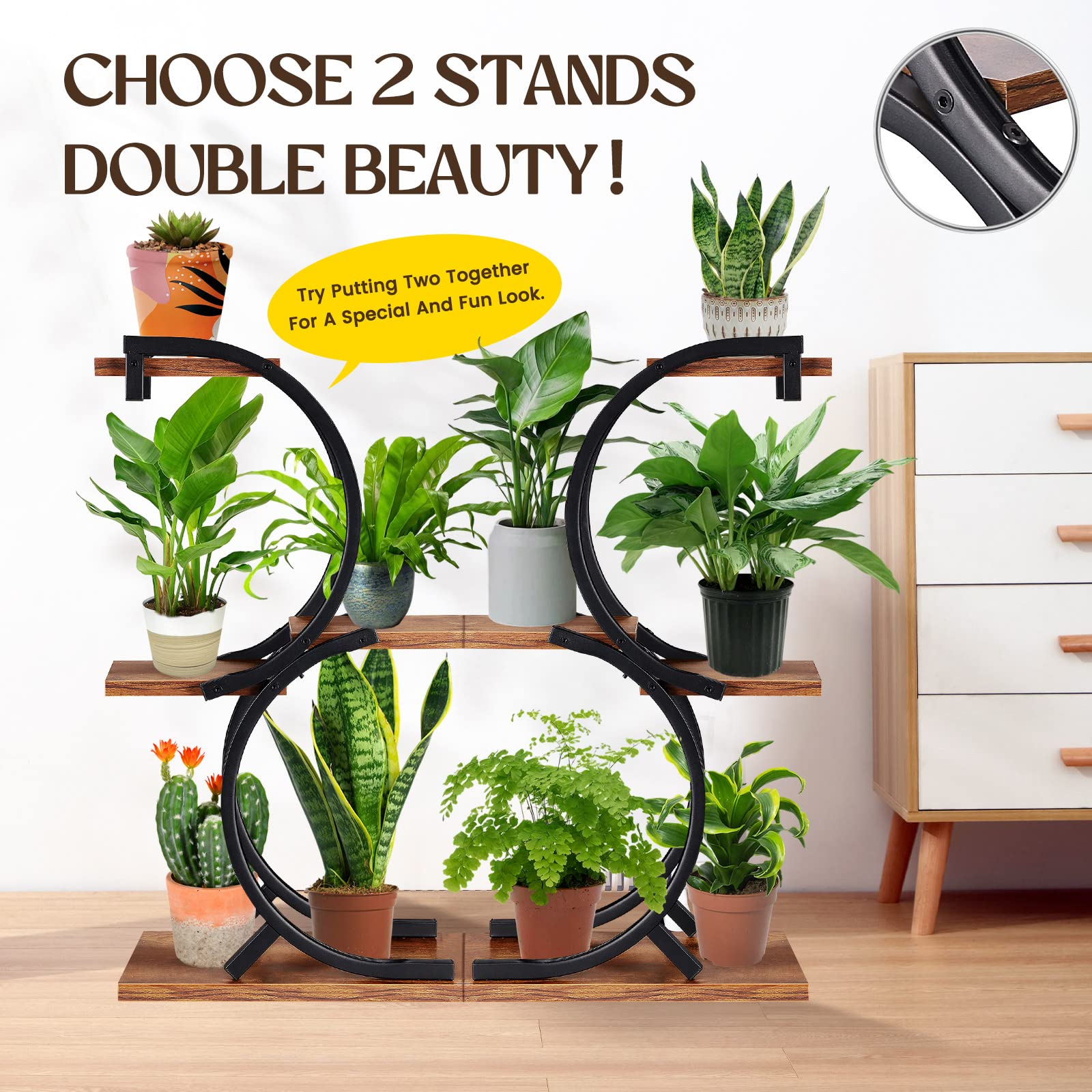 GEEBOBO Plant Stand Indoor, 3 Tier Plant Stands For Indoor Multiple Plants, Multi Tiered Wrought Iron Metal Flower Shelf Plants Holder Display Rack for Corner Outdoor Patio Balcony Living Room,Brown