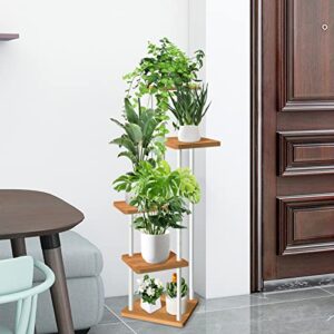 YOCOMEY 5 Tier Wood Tall Plant Stand Metal Rack Indoor, Multiple Flower Pot Holder Shelves Corner Rack, Planter Shelf Display Rack Storage Organizer for Patio Living Room Balcony Garden(White)