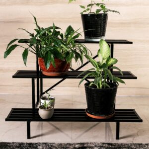 zhongma heavy duty 3 tier plant stand for home, garden, plant lovers,metal storage rack shelf/freestanding display stand