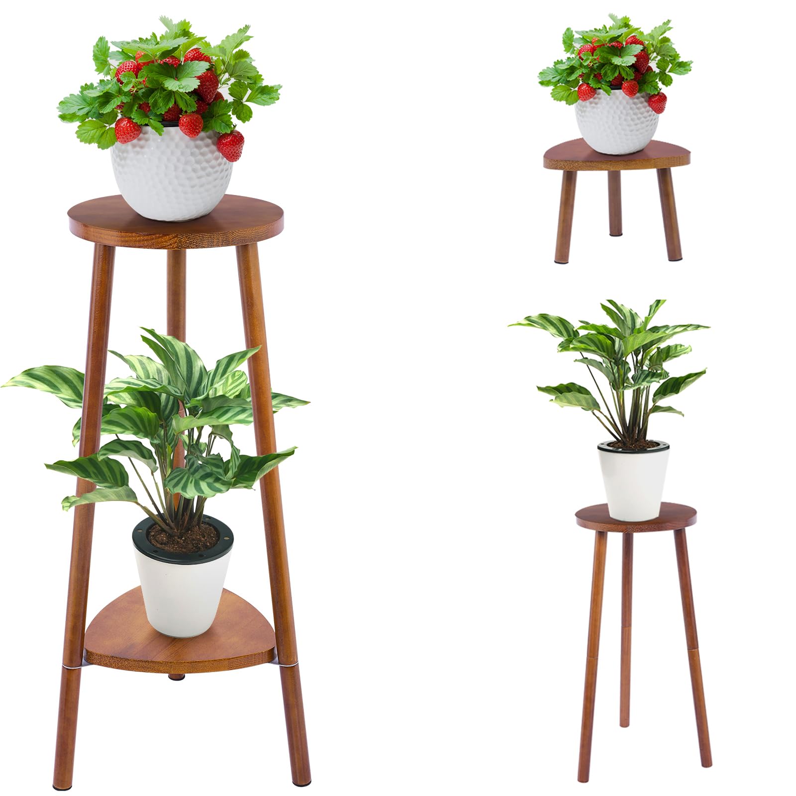 Eocogup Plant Stand Indoor Tall,2 Tier Convertible Wooden Flower Stand,Planter Stand,Multi-purpose Plant Shelf Indoor for Living Room Balcony Garden Patio Office,Walnut