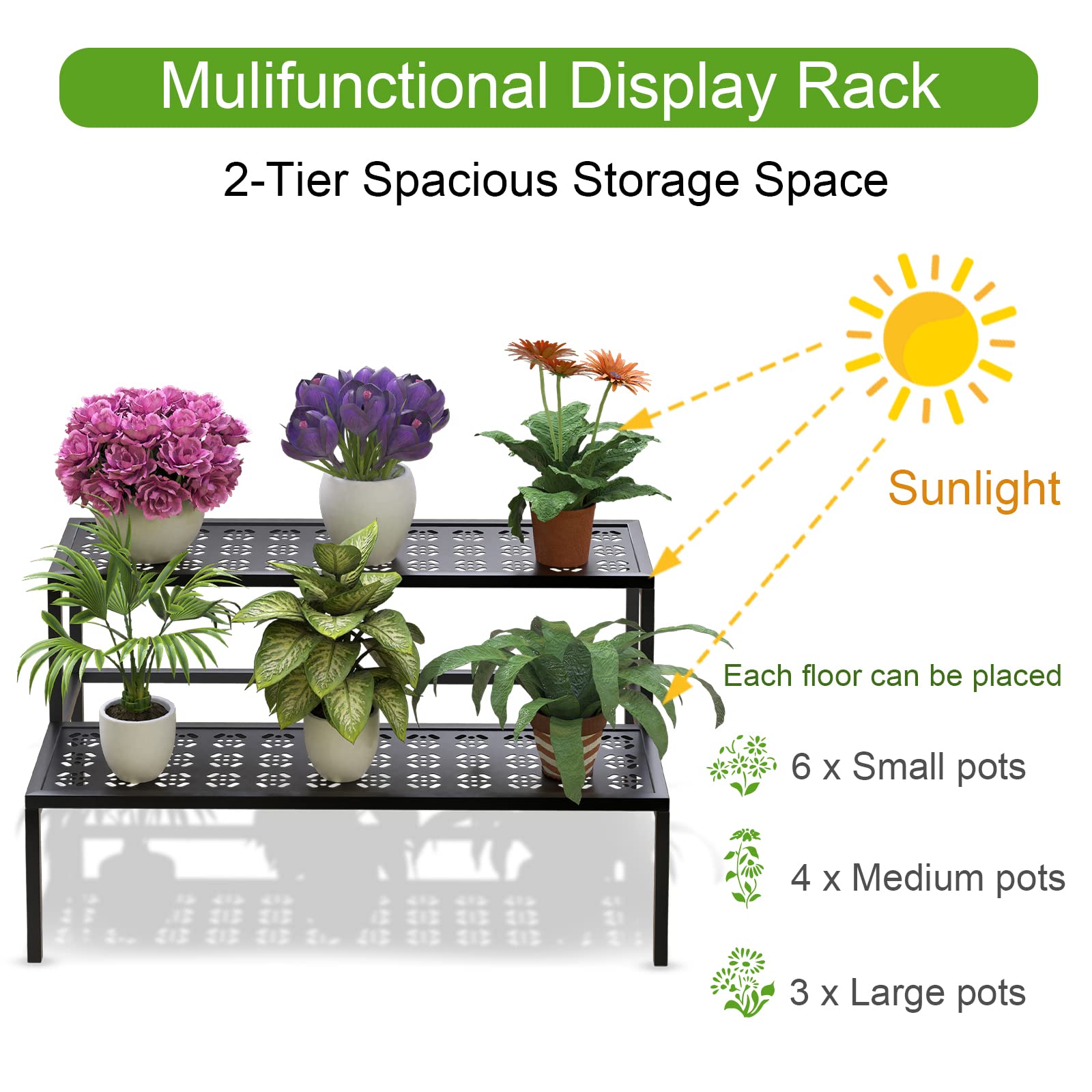 Metal Plant Stand Metal 2 Tier Potted Multiple Flower Pot Holder Plant Shelf Indoor Plants Multiple,Outdoor Heavy Duty Planter Display Shelving Unit for Patio Garden Corner Balcony Living Room