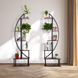 YIFOR 2 PCs 6 Tier Metal Plant Stand, Half Moon Plant Shelf Holder, Indoor Tall Ladder Plant Stand Large Plant Display Stand Rack for Living Room, Balcony, Patio, Garden