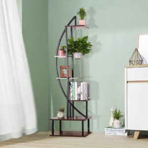 YIFOR 2 PCs 6 Tier Metal Plant Stand, Half Moon Plant Shelf Holder, Indoor Tall Ladder Plant Stand Large Plant Display Stand Rack for Living Room, Balcony, Patio, Garden