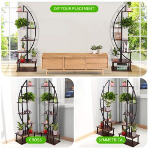 YIFOR 2 PCs 6 Tier Metal Plant Stand, Half Moon Plant Shelf Holder, Indoor Tall Ladder Plant Stand Large Plant Display Stand Rack for Living Room, Balcony, Patio, Garden