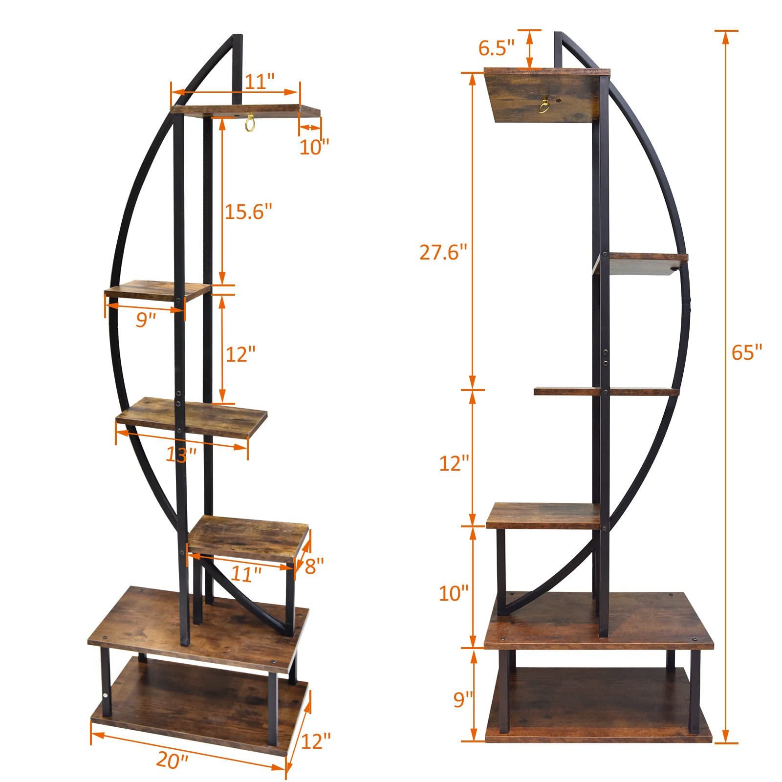 YIFOR 2 PCs 6 Tier Metal Plant Stand, Half Moon Plant Shelf Holder, Indoor Tall Ladder Plant Stand Large Plant Display Stand Rack for Living Room, Balcony, Patio, Garden