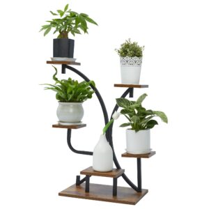 SSYH-WANG 5 Tier Plant Stand Indoor, Tiered Plant Stands Wood Metal For Outdoor Multiple, Flower Shelf Plants Holder Display Rack For Corner Patio Garden Balcony Bedroom Living Room, Brown