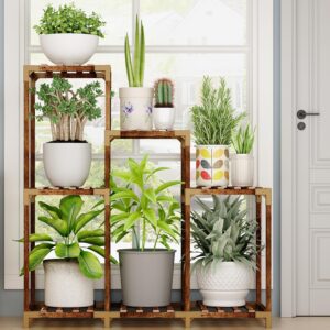 HOMKIRT Plant Stand for Indoor Outdoor, 7 Tier Plant Shelf Corner Plant Rack Table Holder Tower Flower Stand for Multiple Small Medium Tall Pots for Patio Porch Living Room Balcony Garden Boho Decor