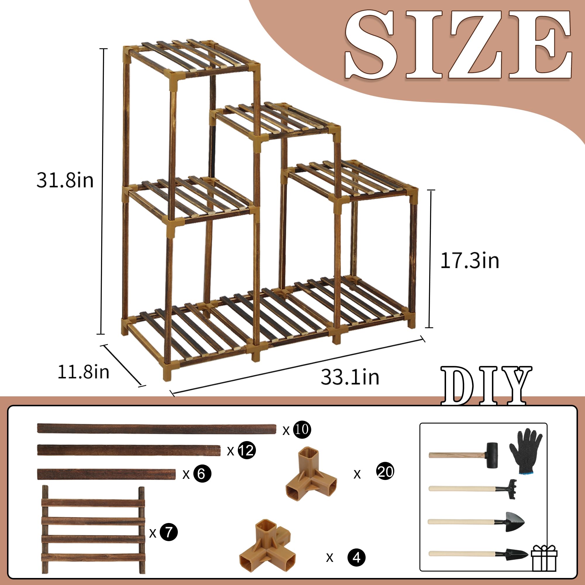 HOMKIRT Plant Stand for Indoor Outdoor, 7 Tier Plant Shelf Corner Plant Rack Table Holder Tower Flower Stand for Multiple Small Medium Tall Pots for Patio Porch Living Room Balcony Garden Boho Decor