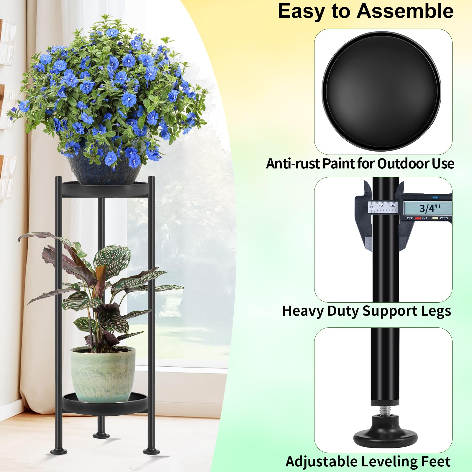 Lilybud--lily Plant Stand Indoor Outdoor, 2 Tier Heavy Duty Plant Stand, 30'' Tall Plant Stand Outdoor, Metal Plant Stands for Indoor Plants, Balcony, Living Room