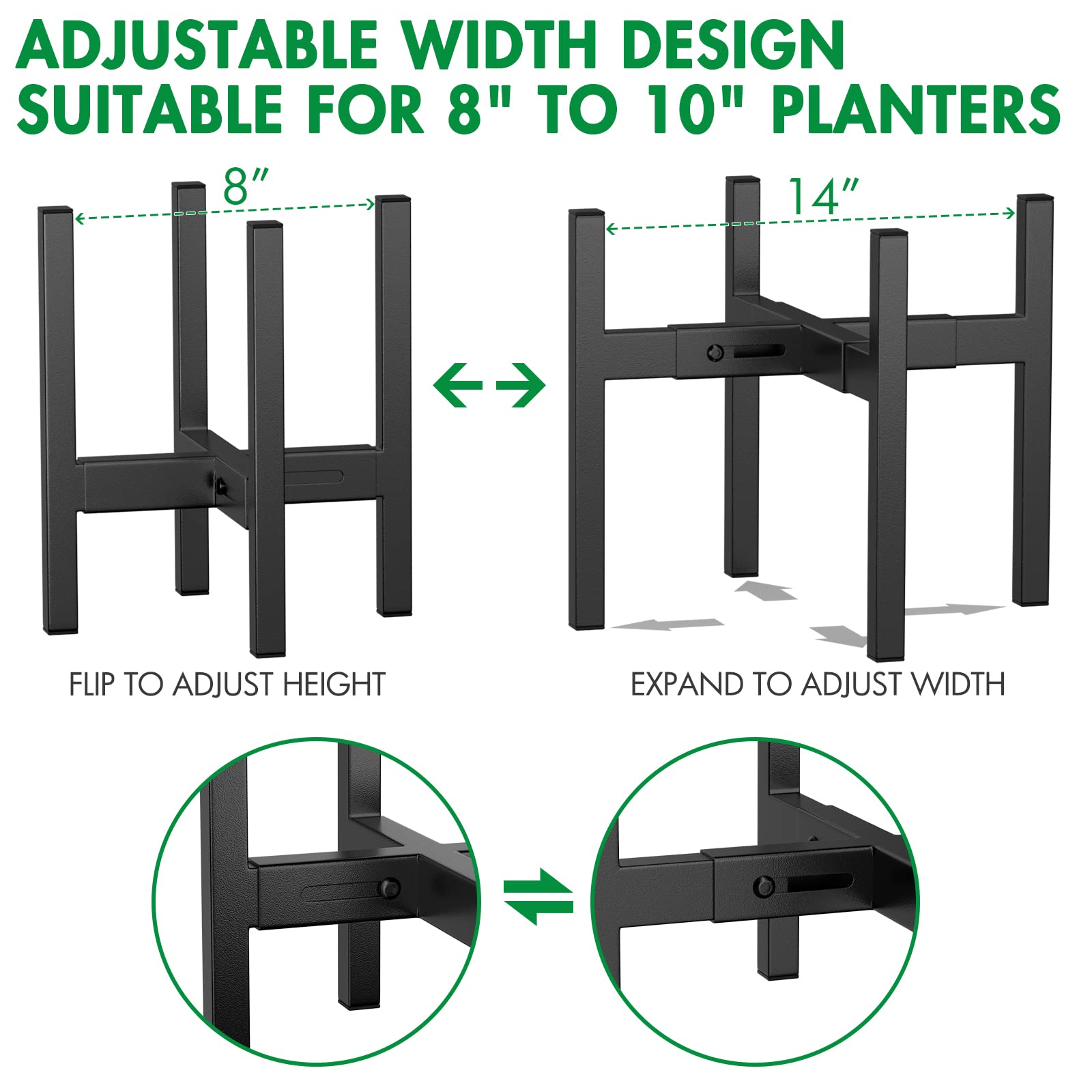 FIASON Adjustable Metal Plant Stand - Plants Holder Fits for 8-14 Inches Planter Flower Pots Indoor Outdoor ( Pot & Plant Not Included) -1 pack