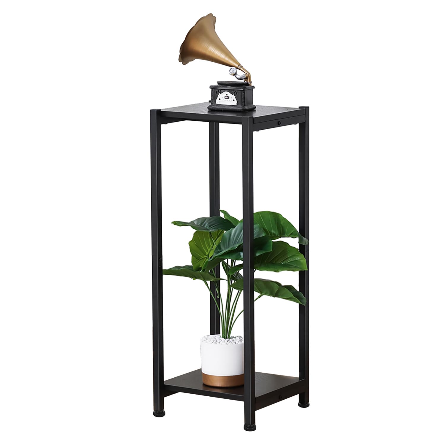 Dipion Tall Plant Stand Indoor,31 Inch Plant Stands,2 Tier Metal Plant Stand with Heavy Duty Wood,Black