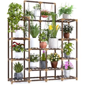 EnHomee Plant Stand Indoor Large Plant Stands Outdoor Wood Tiered Plant Shelf For Multiple Plant, Tall Plant Stand 6 Tiers with 12 Potted Plant Holder Tables Large Plant Rack, 44.9"W x 11.8"D x 62.2"H