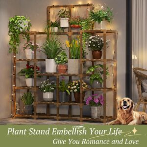 EnHomee Plant Stand Indoor Large Plant Stands Outdoor Wood Tiered Plant Shelf For Multiple Plant, Tall Plant Stand 6 Tiers with 12 Potted Plant Holder Tables Large Plant Rack, 44.9"W x 11.8"D x 62.2"H